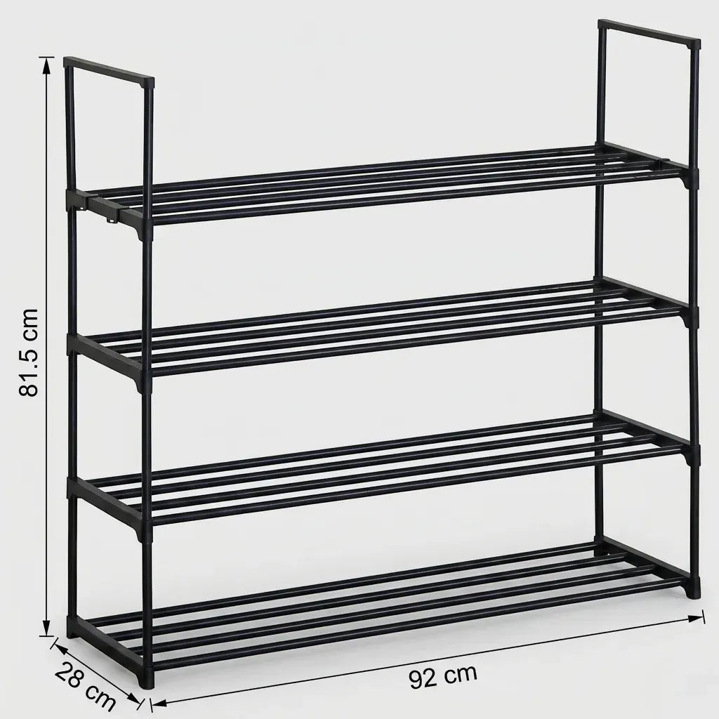 4 Tier Metal Shoe Rack Free Standing Organiser Basic - Black - Furniture > Living Room > Shoe Storage - Rivercity House & Home Co. (ABN 18 642 972 209) - Affordable Modern Furniture Australia