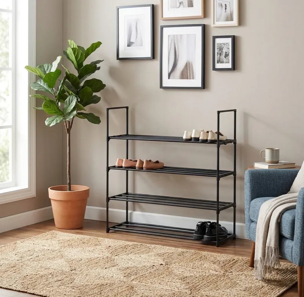 4 Tier Metal Shoe Rack Free Standing Organiser Basic - Black - Furniture > Living Room > Shoe Storage - Rivercity House & Home Co. (ABN 18 642 972 209) - Affordable Modern Furniture Australia