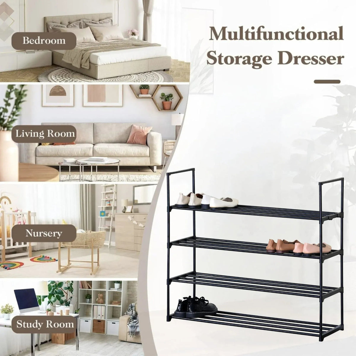4 Tier Metal Shoe Rack Free Standing Organiser Basic - Black - Furniture > Living Room > Shoe Storage - Rivercity House & Home Co. (ABN 18 642 972 209) - Affordable Modern Furniture Australia