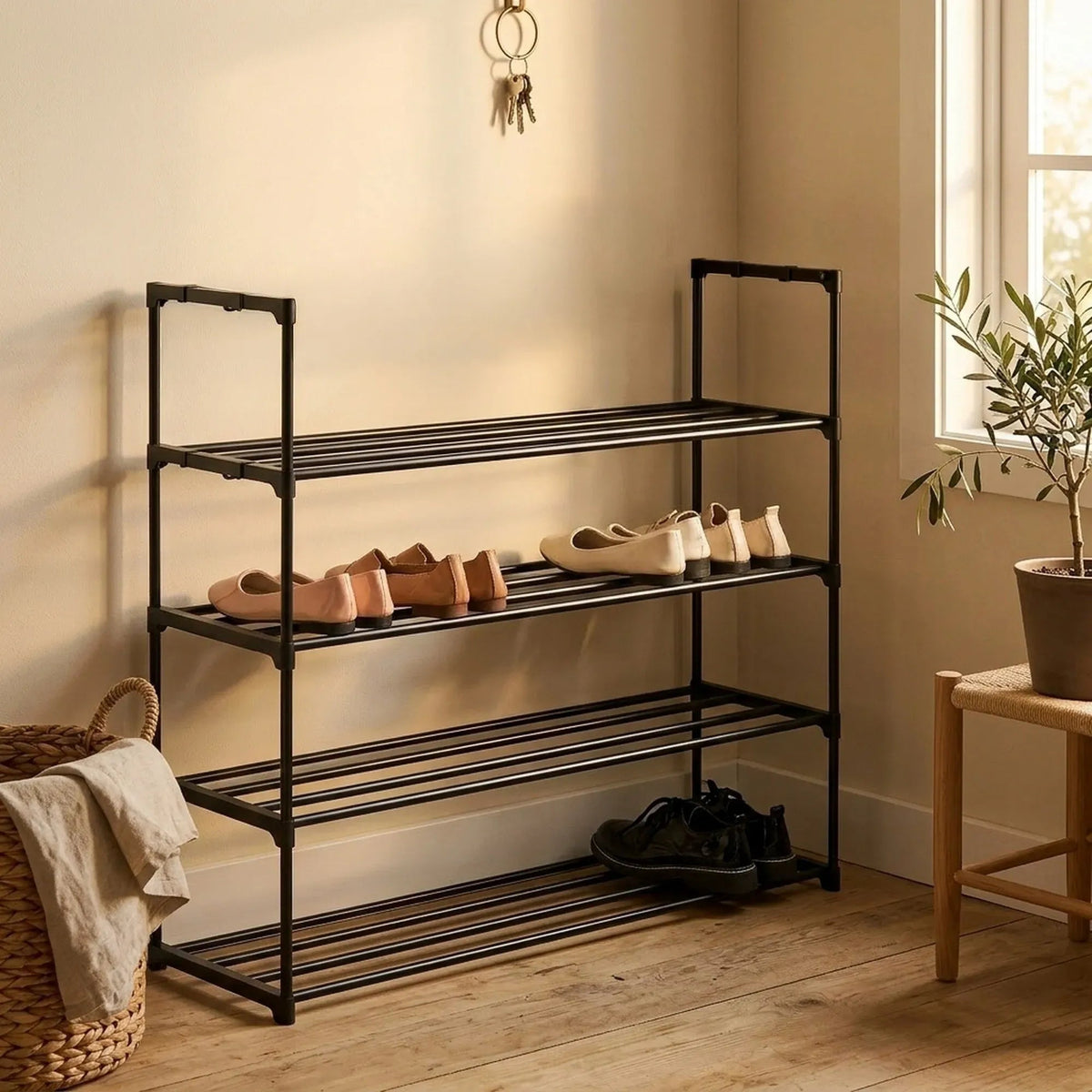 4 Tier Metal Shoe Rack Free Standing Organiser Basic - Black - Furniture > Living Room > Shoe Storage - Rivercity House & Home Co. (ABN 18 642 972 209) - Affordable Modern Furniture Australia