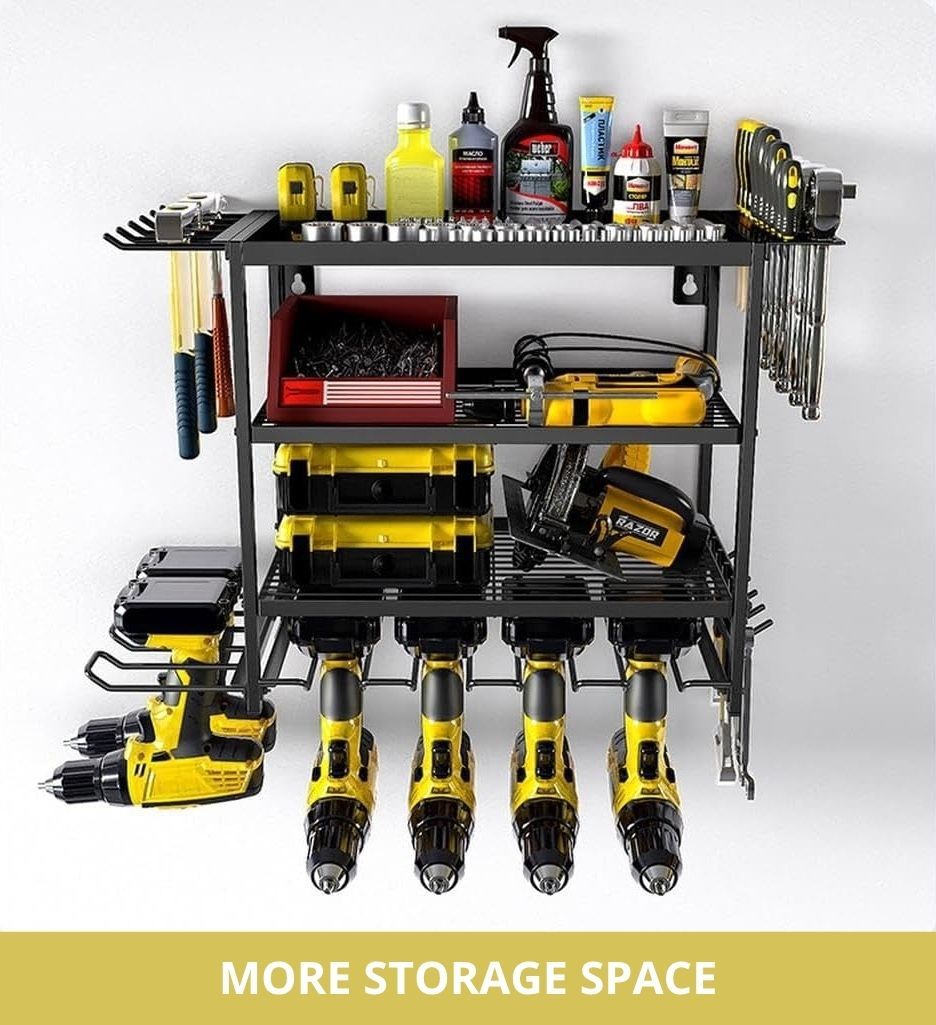 4 - Tier Power Tool Rack Organizer Wall Mount with Drill Holder & Wrench Hooks for Cordless Tools & Workshop Organization - Home & Garden > Garden Tools > Gardening Accessories - Rivercity House & Home Co. (ABN 18 642 972 209) - Affordable Modern Furniture Australia