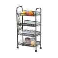 4 Tier Rolling Kitchen Trolley Cart Metal Mesh Steel - Black