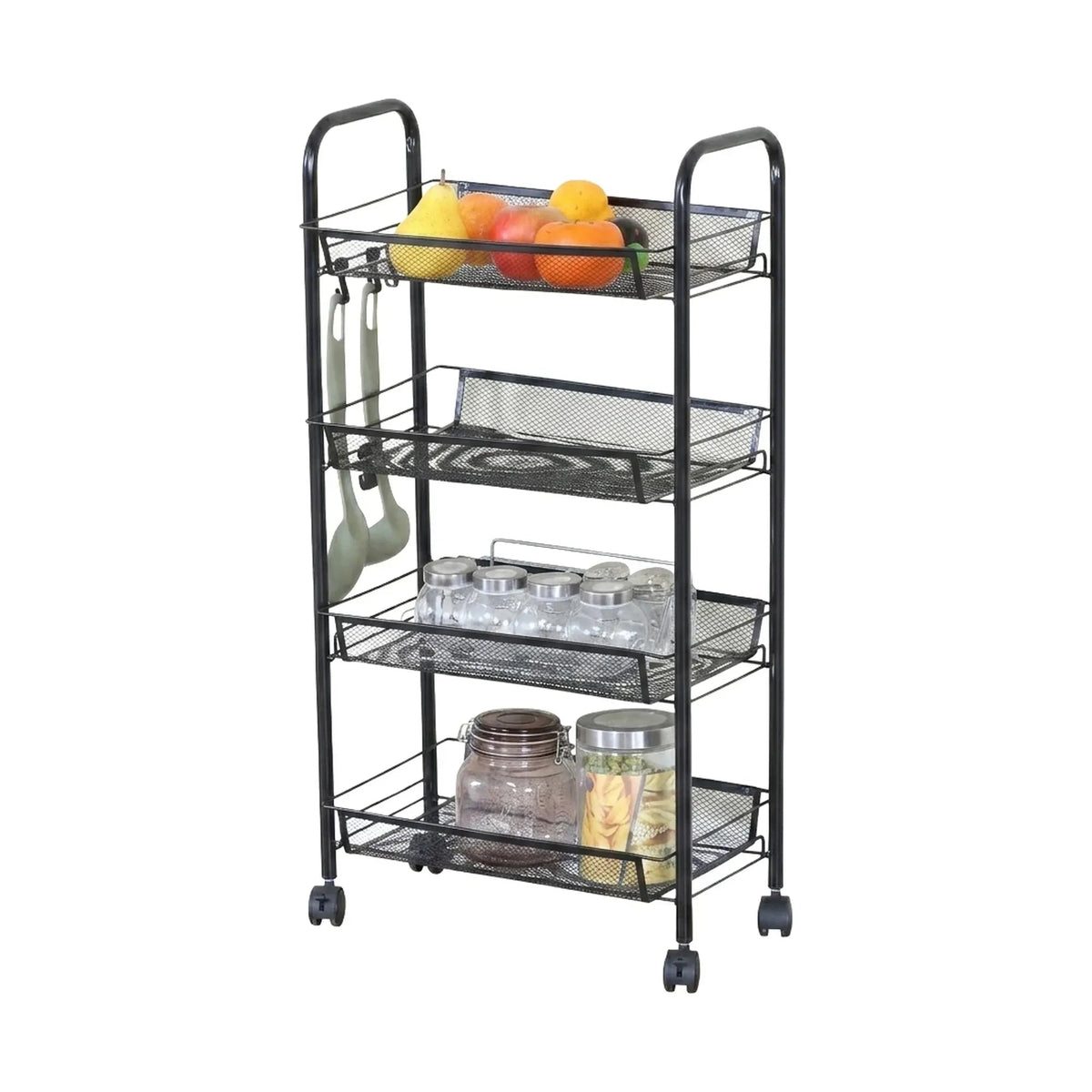 4 Tier Rolling Kitchen Trolley Cart Metal Mesh Steel - Black - Furniture > Dining > Kitchen & Dining Trolleys - Rivercity House & Home Co. (ABN 18 642 972 209) - Affordable Modern Furniture Australia
