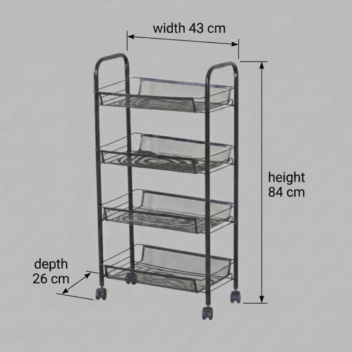 4 Tier Rolling Kitchen Trolley Cart Metal Mesh Steel - Black - Furniture > Dining > Kitchen & Dining Trolleys - Rivercity House & Home Co. (ABN 18 642 972 209) - Affordable Modern Furniture Australia