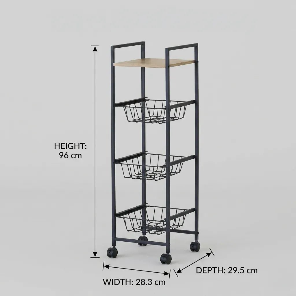 4 Tier Rolling Kitchen Trolley Cart with Wire Baskets - Rustic Brown - Furniture > Dining > Kitchen & Dining Trolleys - Rivercity House & Home Co. (ABN 18 642 972 209) - Affordable Modern Furniture Australia