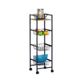 4 Tier Rolling Kitchen Trolley Cart with Wire Baskets - Rustic Brown