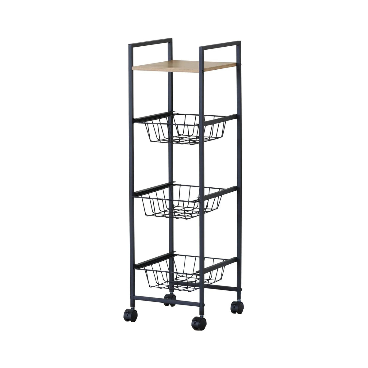 4 Tier Rolling Kitchen Trolley Cart with Wire Baskets - Rustic Brown - Furniture > Dining > Kitchen & Dining Trolleys - Rivercity House & Home Co. (ABN 18 642 972 209) - Affordable Modern Furniture Australia