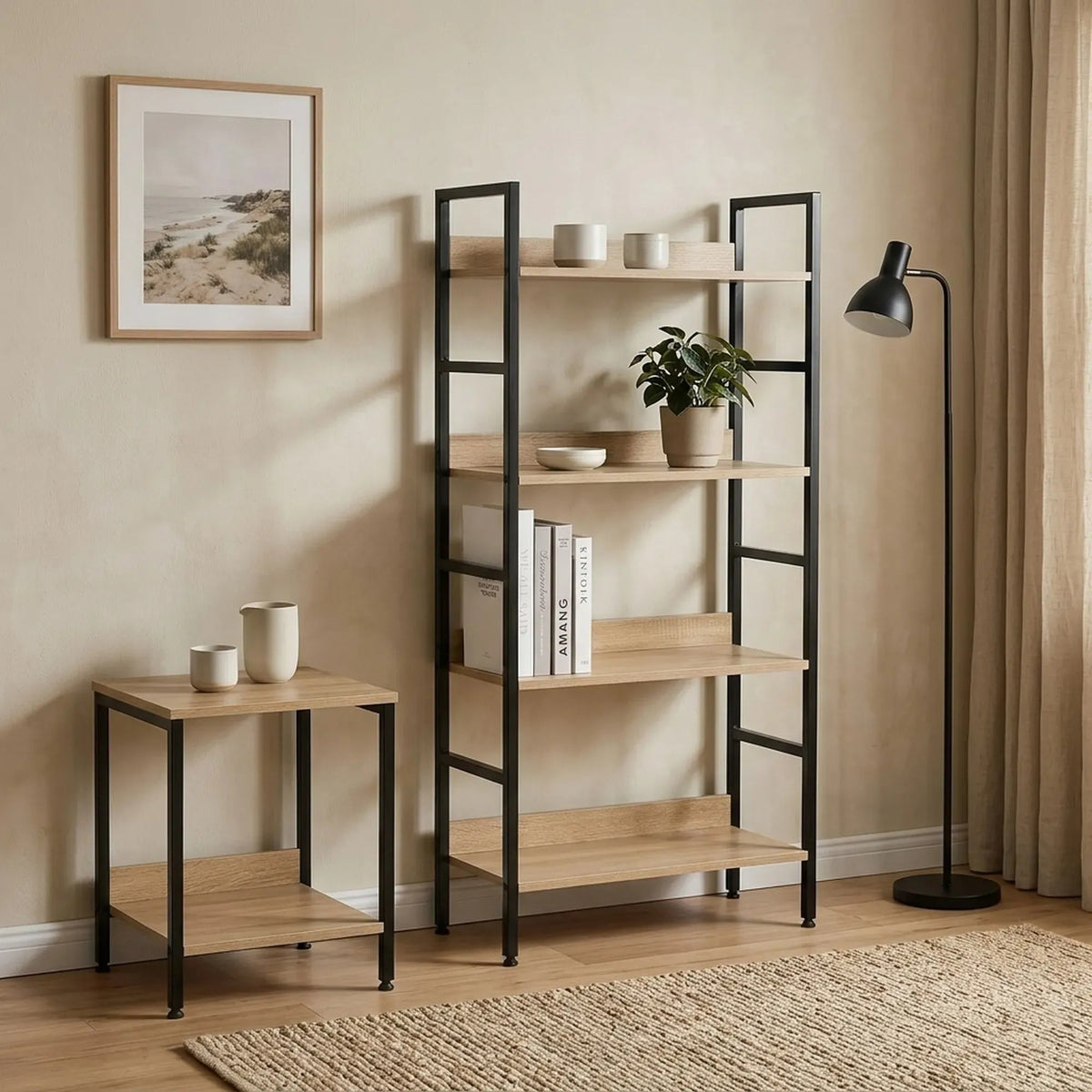 4 Tier Rustic Industrial Bookshelf with Steel Frame and MDF Shelves - Brown - Furniture > Living Room > Bookcases & Shelves - Rivercity House & Home Co. (ABN 18 642 972 209) - Affordable Modern Furniture Australia