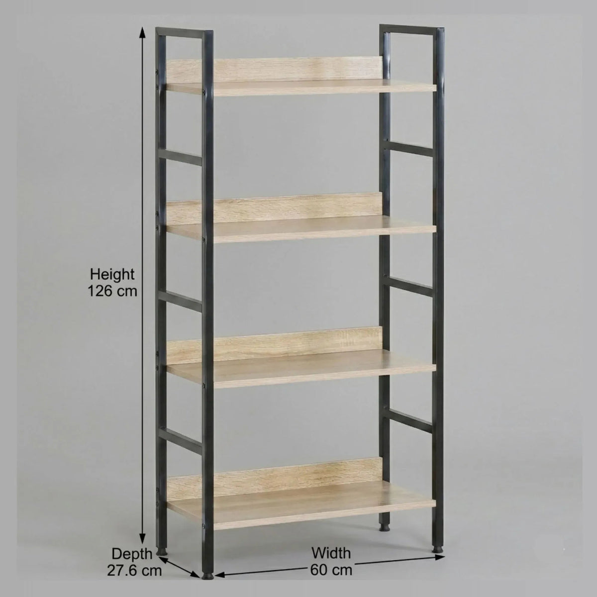 4 Tier Rustic Industrial Bookshelf with Steel Frame and MDF Shelves - Brown - Furniture > Living Room > Bookcases & Shelves - Rivercity House & Home Co. (ABN 18 642 972 209) - Affordable Modern Furniture Australia