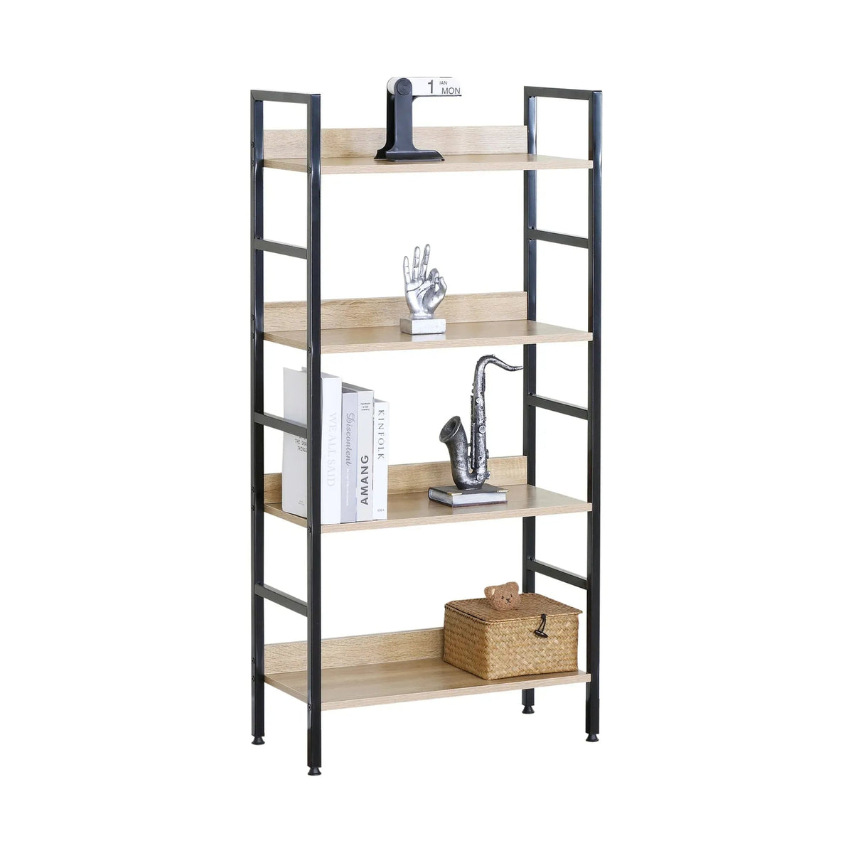 4 Tier Rustic Industrial Bookshelf with Steel Frame and MDF Shelves - Brown - Furniture > Living Room > Bookcases & Shelves - Rivercity House & Home Co. (ABN 18 642 972 209) - Affordable Modern Furniture Australia