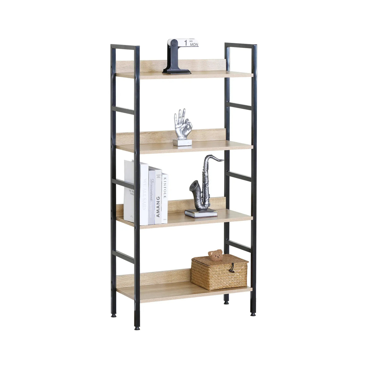 4 Tier Rustic Industrial Bookshelf with Steel Frame and MDF Shelves - Brown - Furniture > Living Room > Bookcases & Shelves - Rivercity House & Home Co. (ABN 18 642 972 209) - Affordable Modern Furniture Australia