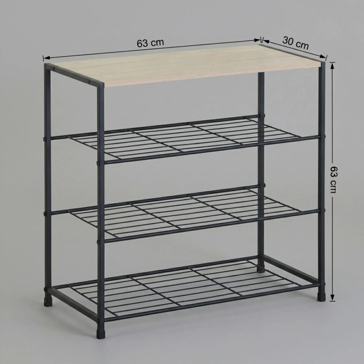 4 Tier Rustic Shoe Rack with MDF Top Shelf and Metal Mesh Shelves - Brown - Furniture > Living Room > Shoe Storage - Rivercity House & Home Co. (ABN 18 642 972 209) - Affordable Modern Furniture Australia