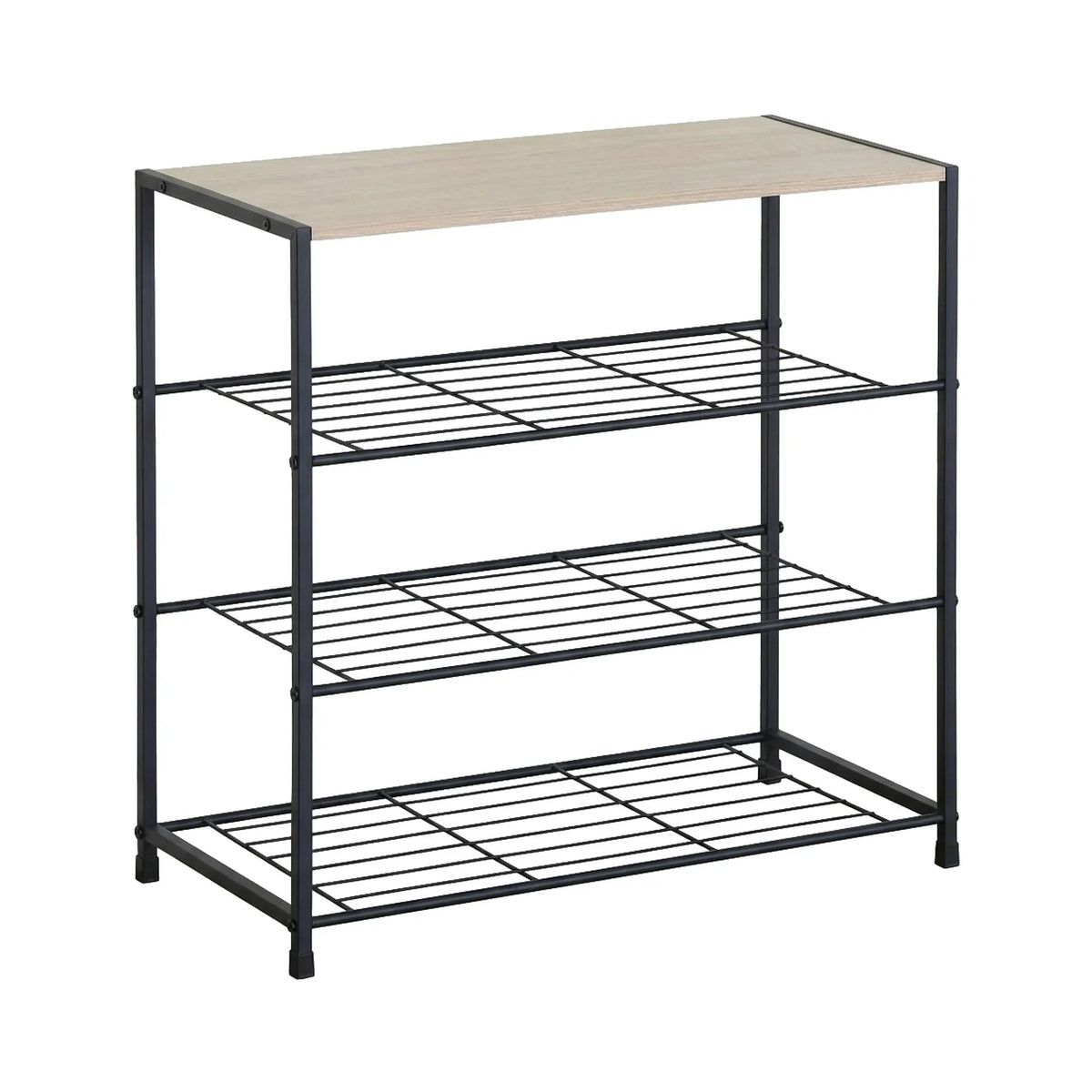 4 Tier Rustic Shoe Rack with MDF Top Shelf and Metal Mesh Shelves - Brown - Furniture > Living Room > Shoe Storage - Rivercity House & Home Co. (ABN 18 642 972 209) - Affordable Modern Furniture Australia