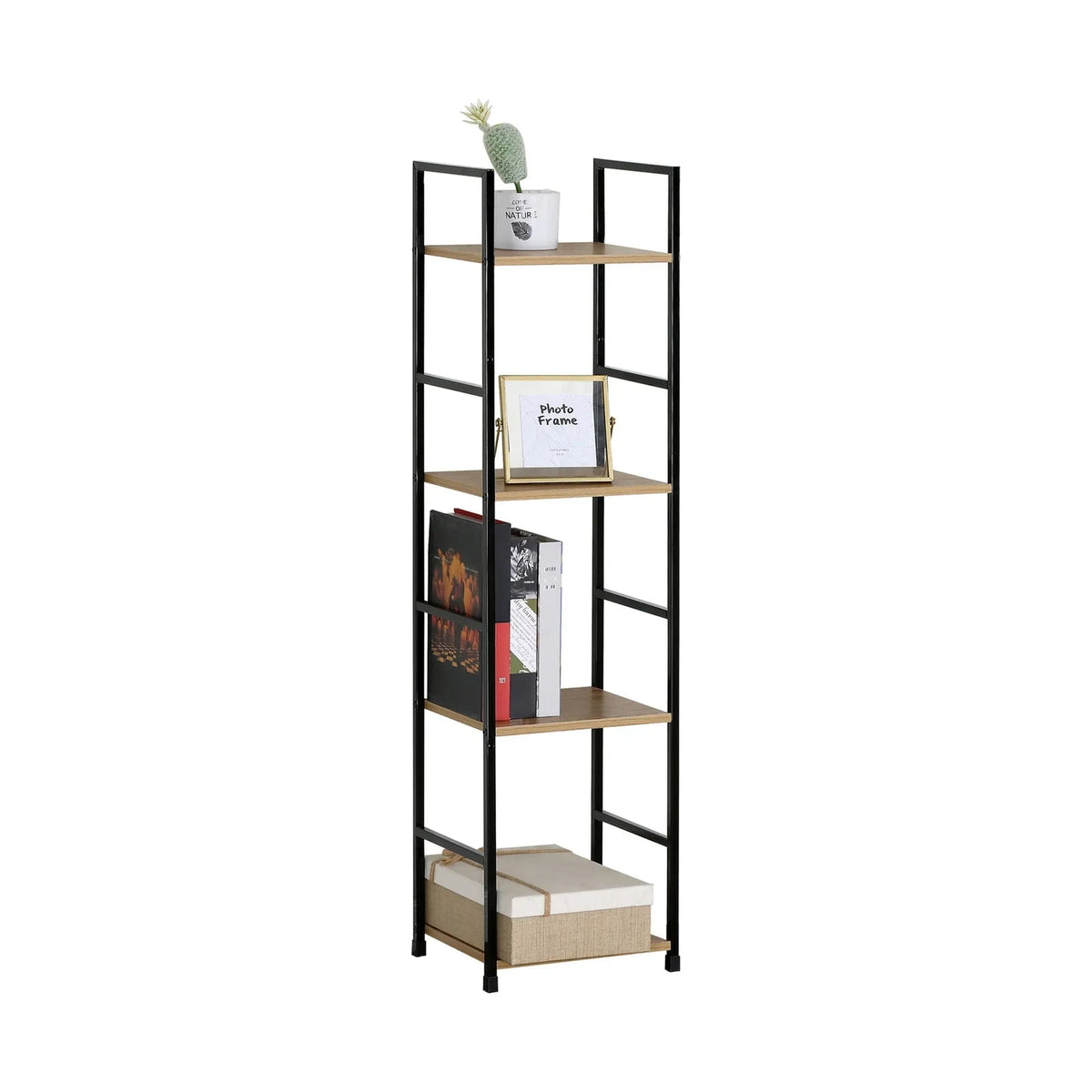 4 Tier Rustic Wood and Metal Bookshelf with Steel Frame - Brown - Furniture > Living Room > Bookcases & Shelves - Rivercity House & Home Co. (ABN 18 642 972 209) - Affordable Modern Furniture Australia