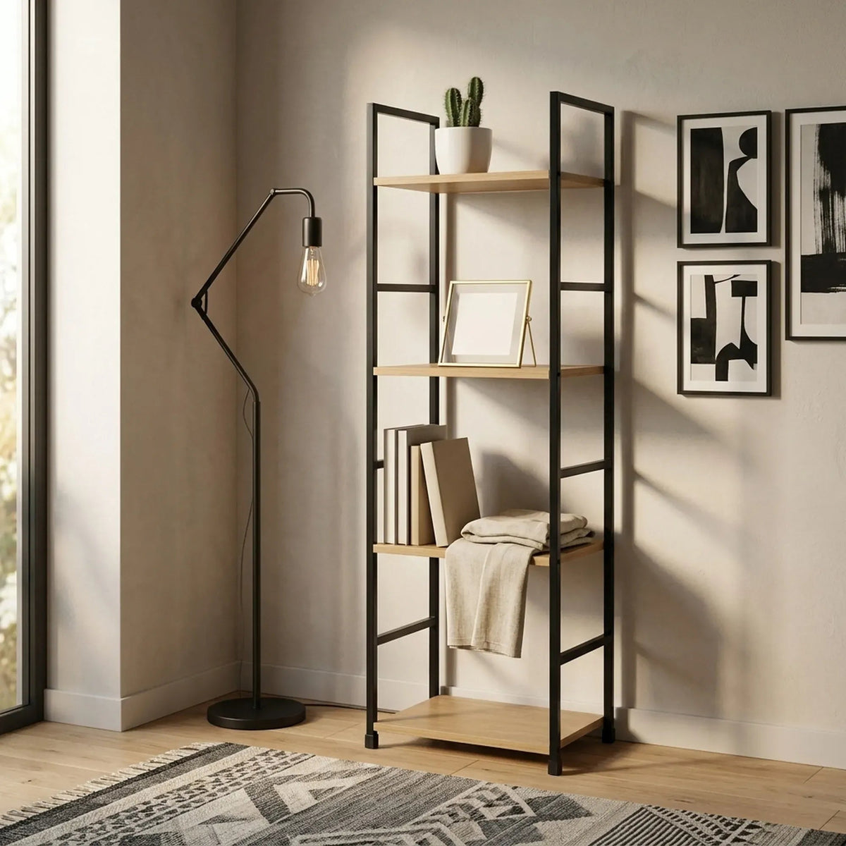 4 Tier Rustic Wood and Metal Bookshelf with Steel Frame - Brown - Furniture > Living Room > Bookcases & Shelves - Rivercity House & Home Co. (ABN 18 642 972 209) - Affordable Modern Furniture Australia