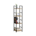 4 Tier Rustic Wood and Metal Bookshelf with Steel Frame - Brown