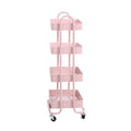 4-Tier Steel Kitchen Trolley Cart with Wheels - Pink