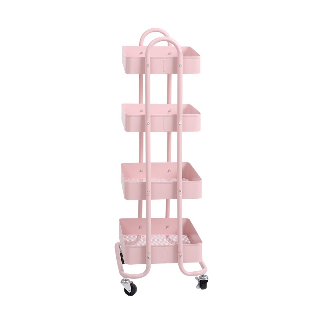 4 - Tier Steel Kitchen Trolley Cart with Wheels - Pink - Rivercity House & Home Co. (ABN 18 642 972 209) - Affordable Modern Furniture Australia