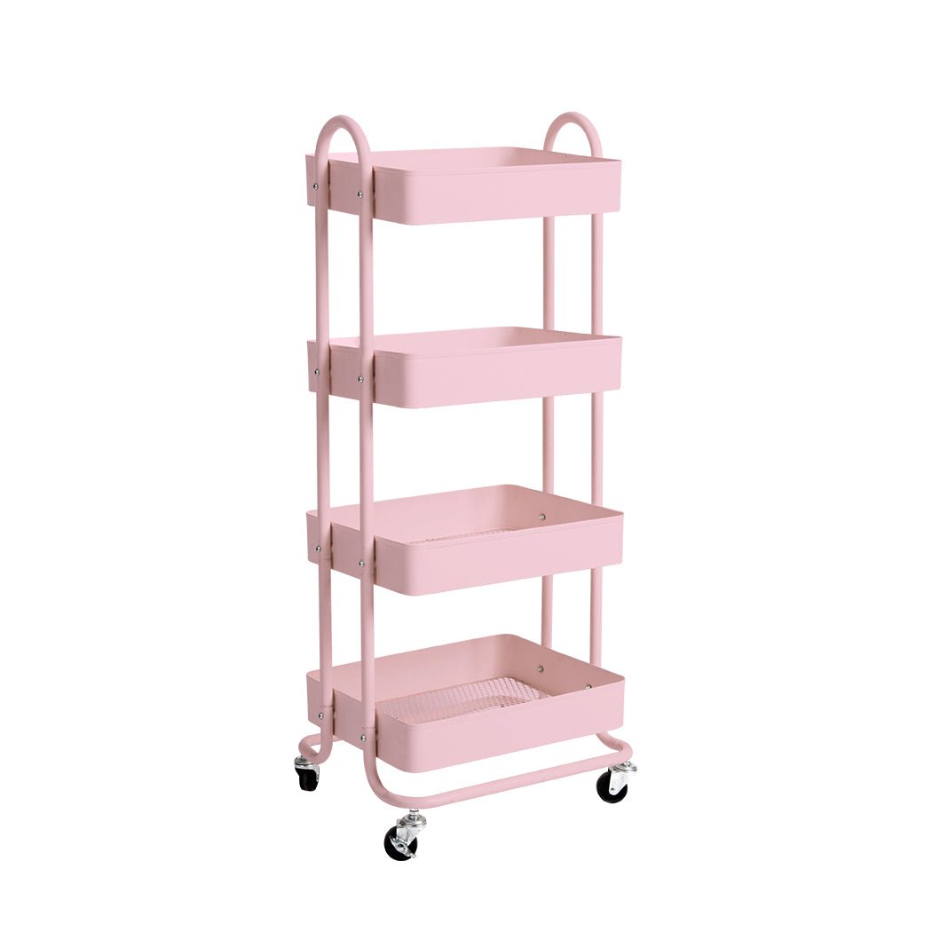 4 - Tier Steel Kitchen Trolley Cart with Wheels - Pink - Rivercity House & Home Co. (ABN 18 642 972 209) - Affordable Modern Furniture Australia