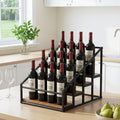 4-Tier Tabletop Wine Rack 16-Bottle Capacity 43x36x32.5cm - Black & Wood