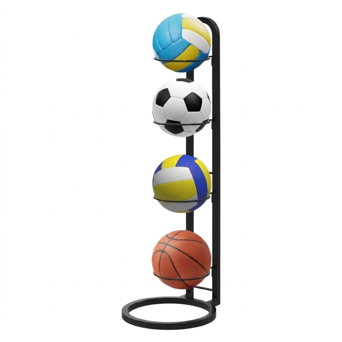 4 Tier Vertical Ball Storage Rack Metal Stand for Basketballs and Sports Balls - Black - Home & Garden > Storage > Storage Boxes - Rivercity House & Home Co. (ABN 18 642 972 209) - Affordable Modern Furniture Australia