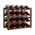 4 Tier Wooden Wine Rack 16 Bottle Storage - Brown