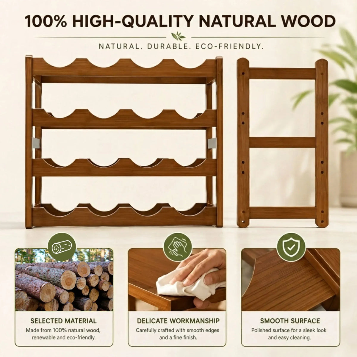 4 Tier Wooden Wine Rack 16 Bottle Storage - Brown - Furniture > Dining > Wine Racks - Rivercity House & Home Co. (ABN 18 642 972 209) - Affordable Modern Furniture Australia
