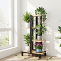 4-Tier Metal Plant Stand with Particle Board Shelves for Indoor Outdoor Use - Black