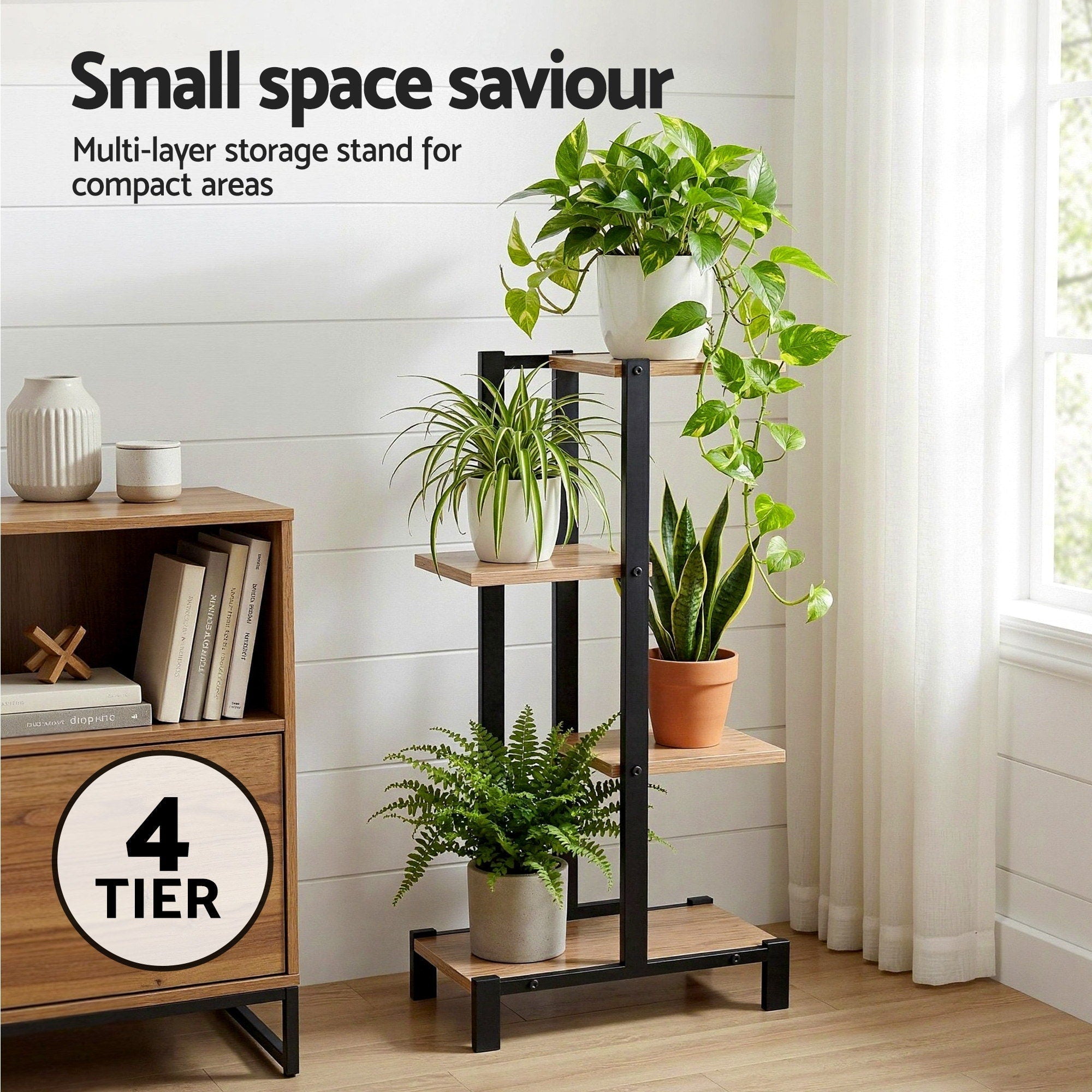 4 Tiers Plant Stand Metal Flower Pots Shelf Indoor Outdoor Garden Home - Home & Garden > Artificial Plants > Pots, Planters & Accessories - Rivercity House & Home Co. (ABN 18 642 972 209) - Affordable Modern Furniture Australia