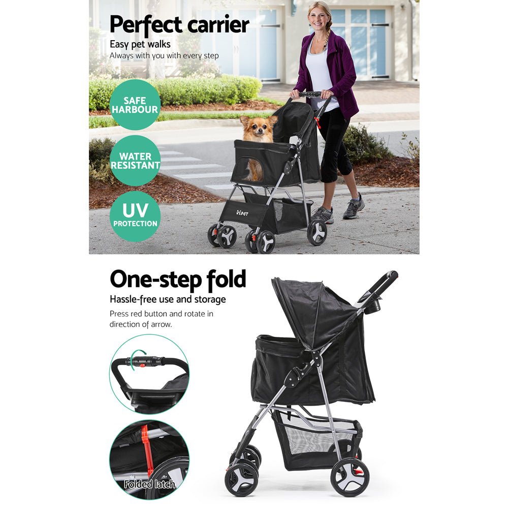 4 Wheel Pet Stroller - Black - Baby & Kids > Strollers > Strollers & Prams - Rivercity House & Home Co. (ABN 18 642 972 209) - Affordable Modern Furniture Australia