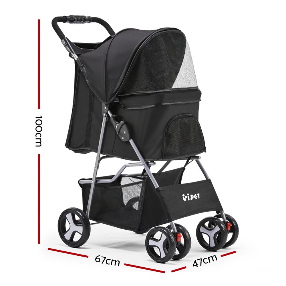 4 Wheel Pet Stroller - Black - Baby & Kids > Strollers > Strollers & Prams - Rivercity House & Home Co. (ABN 18 642 972 209) - Affordable Modern Furniture Australia