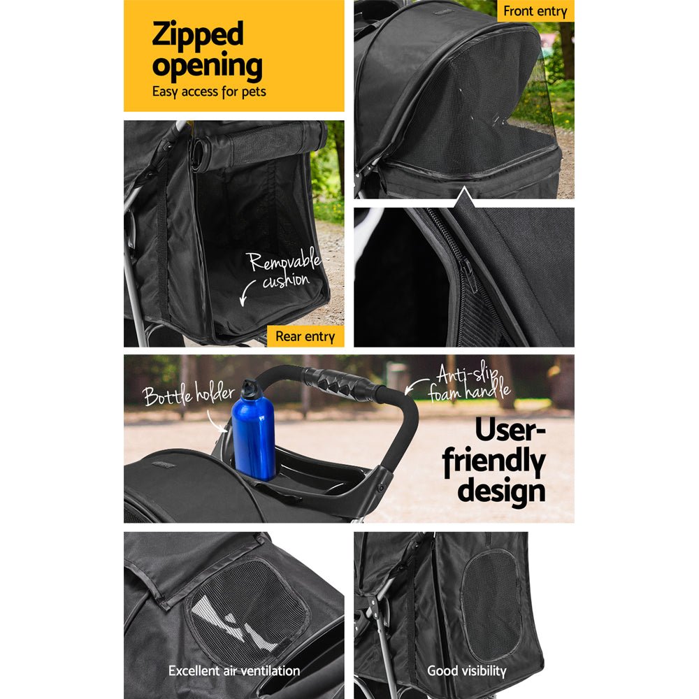4 Wheel Pet Stroller - Black - Baby & Kids > Strollers > Strollers & Prams - Rivercity House & Home Co. (ABN 18 642 972 209) - Affordable Modern Furniture Australia