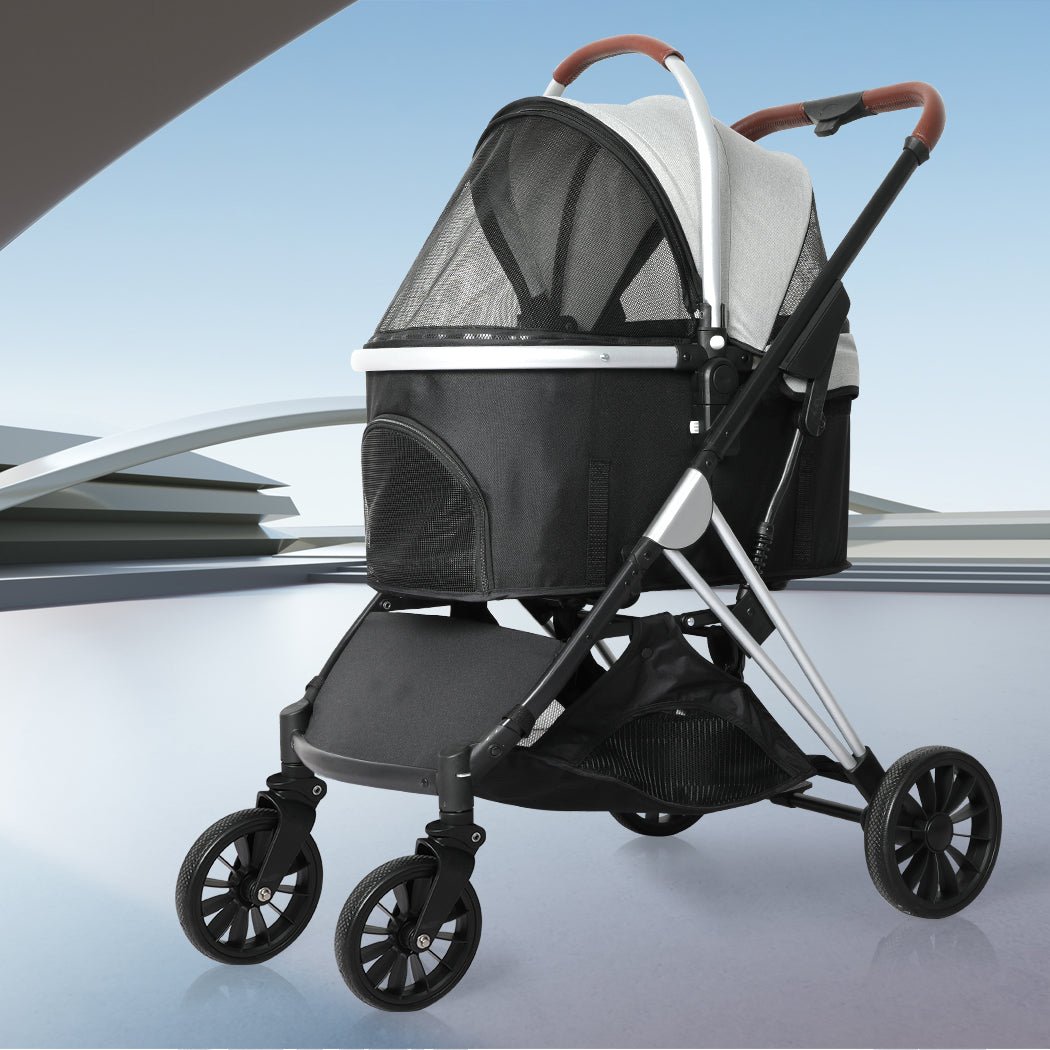 4 - Wheel Pet Stroller Dog Cat Pram - Grey Black - Rivercity House & Home Co. (ABN 18 642 972 209) - Affordable Modern Furniture Australia