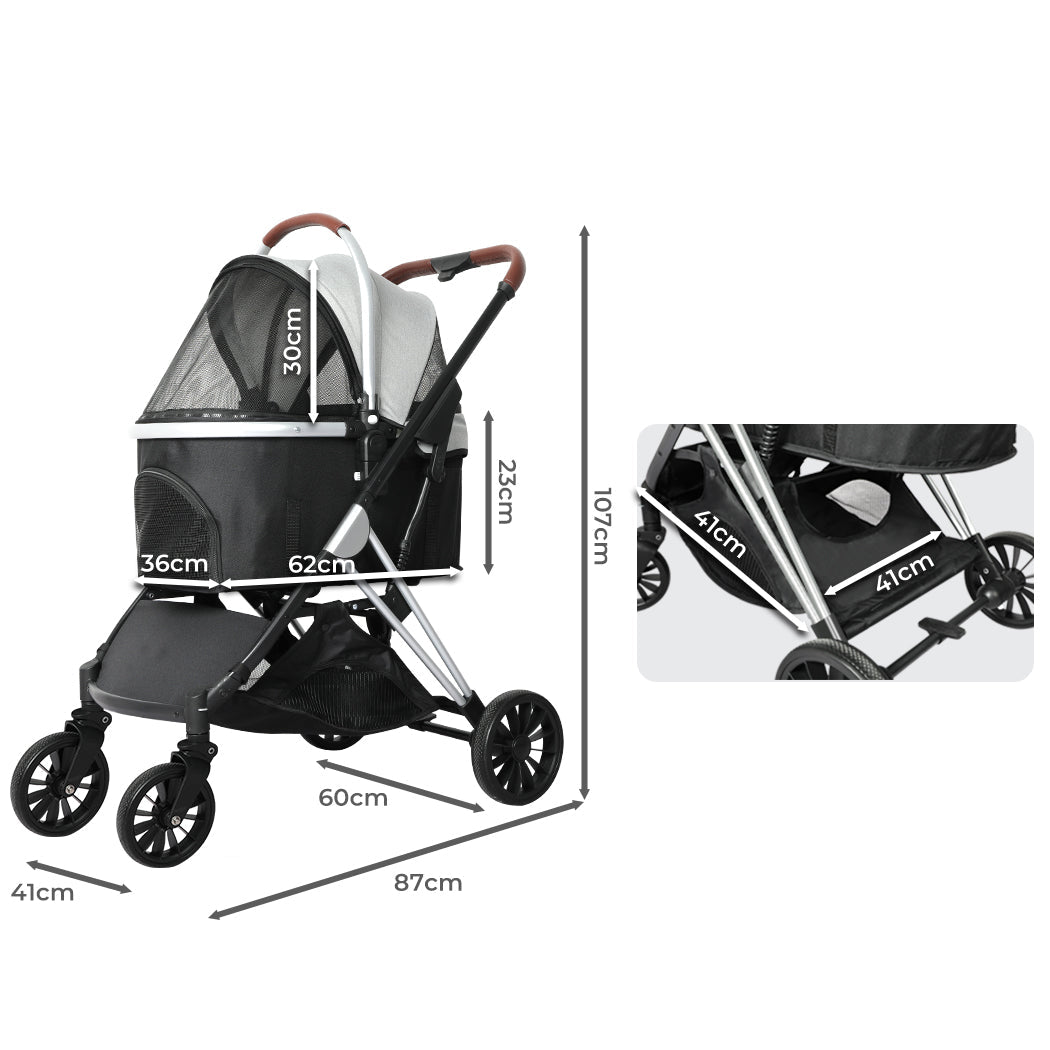 4 - Wheel Pet Stroller Dog Cat Pram - Grey Black - Rivercity House & Home Co. (ABN 18 642 972 209) - Affordable Modern Furniture Australia