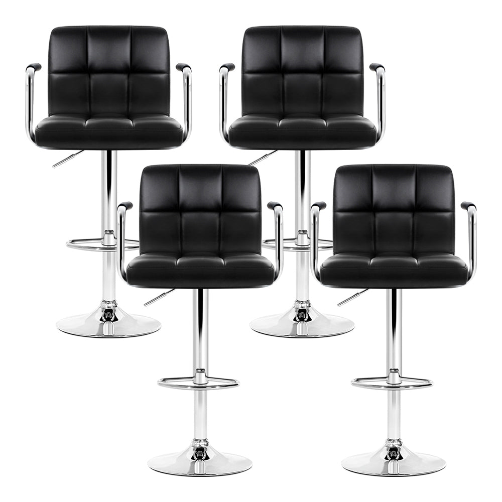 4 x Black PU Leather Bar Stools - Rivercity House & Home Co. (ABN 18 642 972 209) - Affordable Modern Furniture Australia