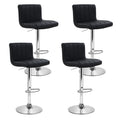 Set of 4 Line Style PU Leather Bar Stools - Black