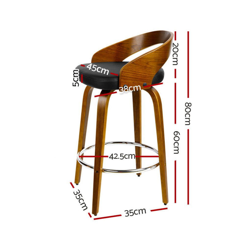 4 x Premium Wooden Bar Stools Walnut Wood & Black - Rivercity House & Home Co. (ABN 18 642 972 209) - Affordable Modern Furniture Australia