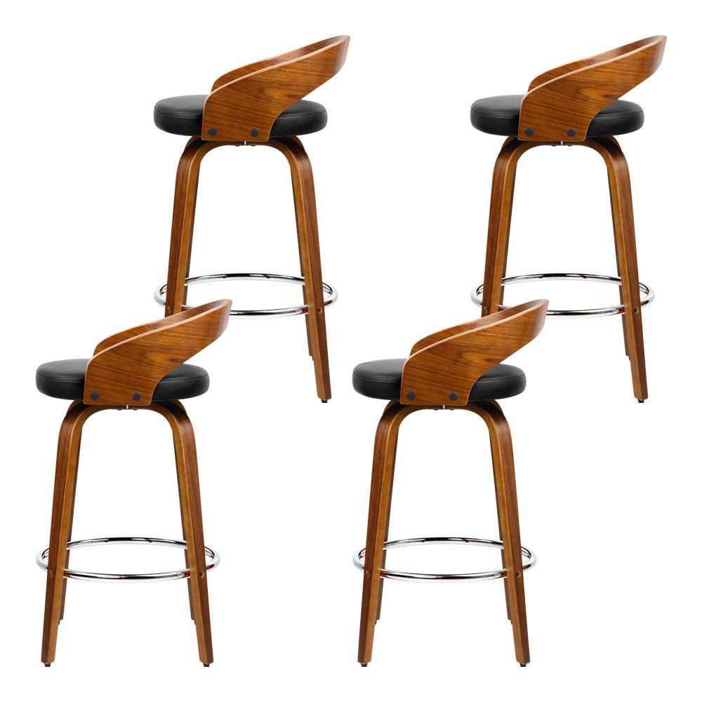4 x Premium Wooden Bar Stools Walnut Wood & Black - Rivercity House & Home Co. (ABN 18 642 972 209) - Affordable Modern Furniture Australia