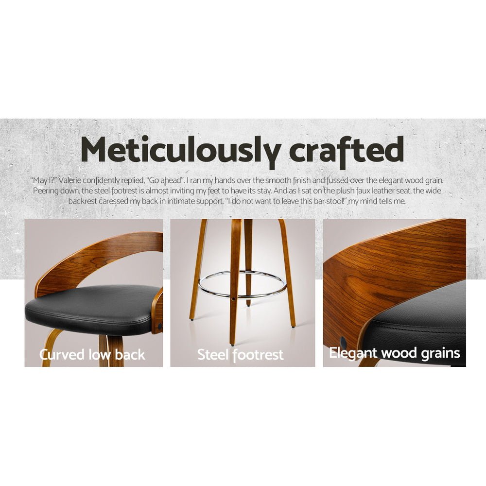 4 x Premium Wooden Bar Stools Walnut Wood & Black - Rivercity House & Home Co. (ABN 18 642 972 209) - Affordable Modern Furniture Australia