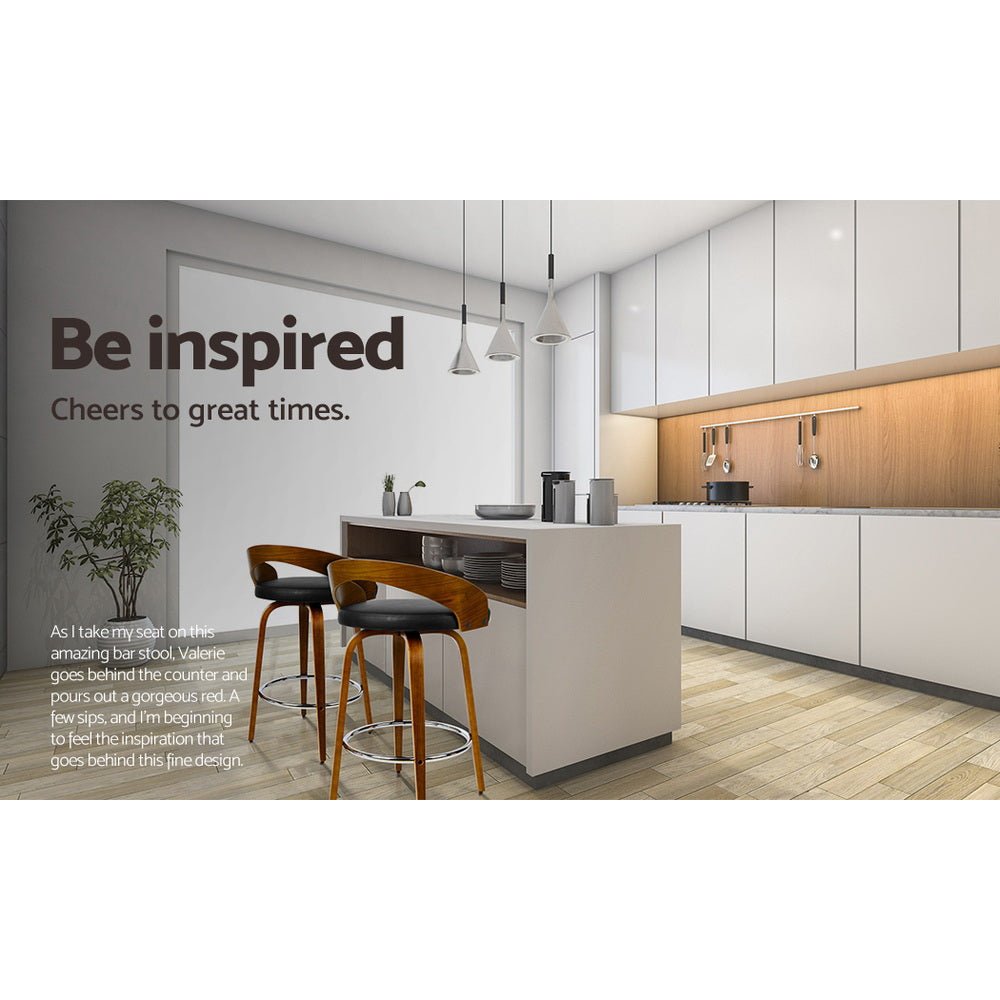 4 x Premium Wooden Bar Stools Walnut Wood & Black - Rivercity House & Home Co. (ABN 18 642 972 209) - Affordable Modern Furniture Australia