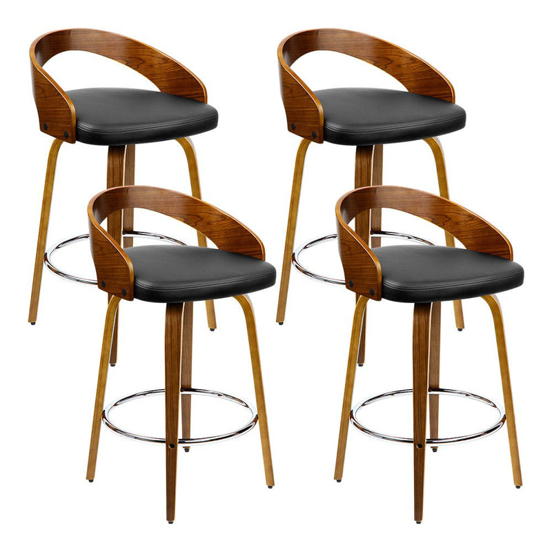 4 x Premium Wooden Bar Stools Walnut Wood & Black - Rivercity House & Home Co. (ABN 18 642 972 209) - Affordable Modern Furniture Australia