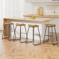 Set of 4 Elm Wood Backless Bar Stools 65cm - Black and Light Natural
