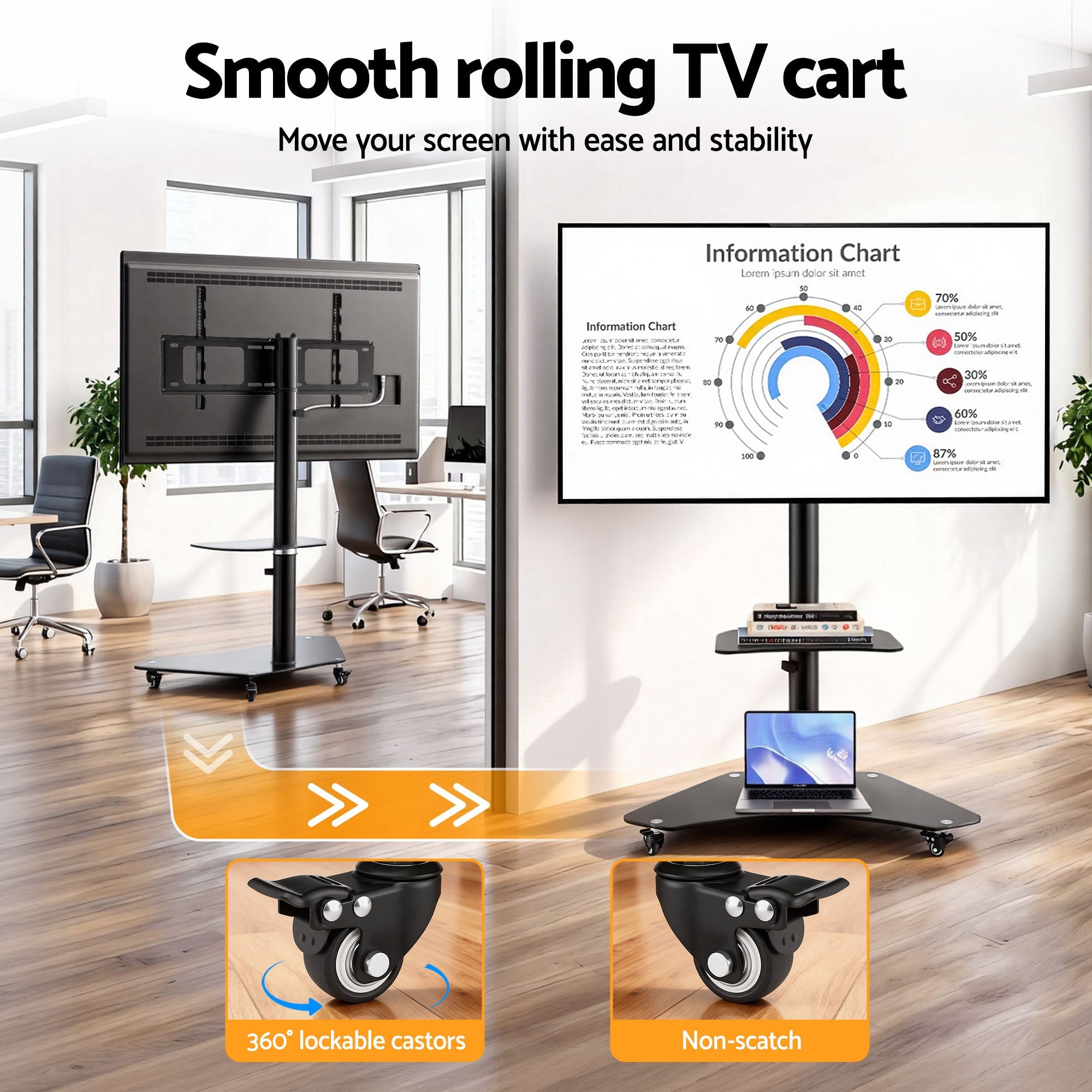 40 - 100" TV Stand Mount Bracket Universal Adjustable Height with Wheels - Furniture > Living Room > TV Units - Rivercity House & Home Co. (ABN 18 642 972 209) - Affordable Modern Furniture Australia