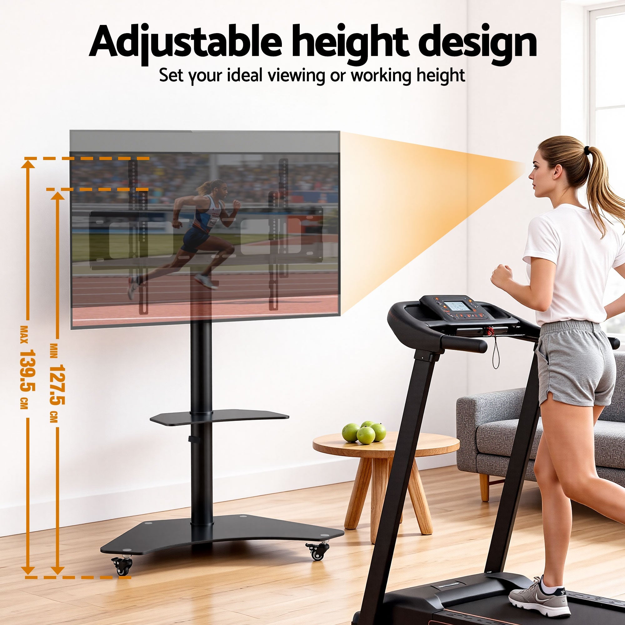 40 - 100" TV Stand Mount Bracket Universal Adjustable Height with Wheels - Furniture > Living Room > TV Units - Rivercity House & Home Co. (ABN 18 642 972 209) - Affordable Modern Furniture Australia