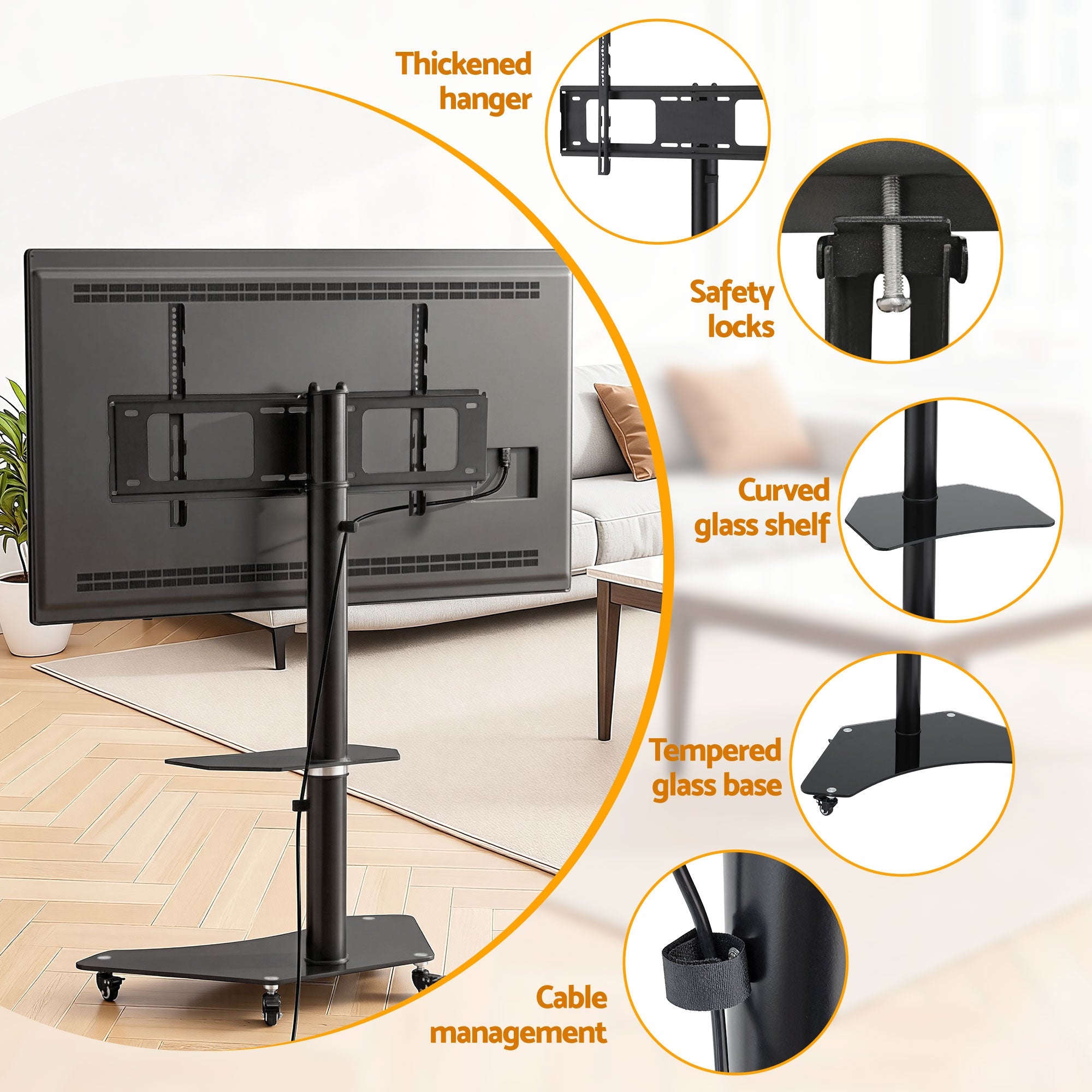 40 - 100" TV Stand Mount Bracket Universal Adjustable Height with Wheels - Furniture > Living Room > TV Units - Rivercity House & Home Co. (ABN 18 642 972 209) - Affordable Modern Furniture Australia