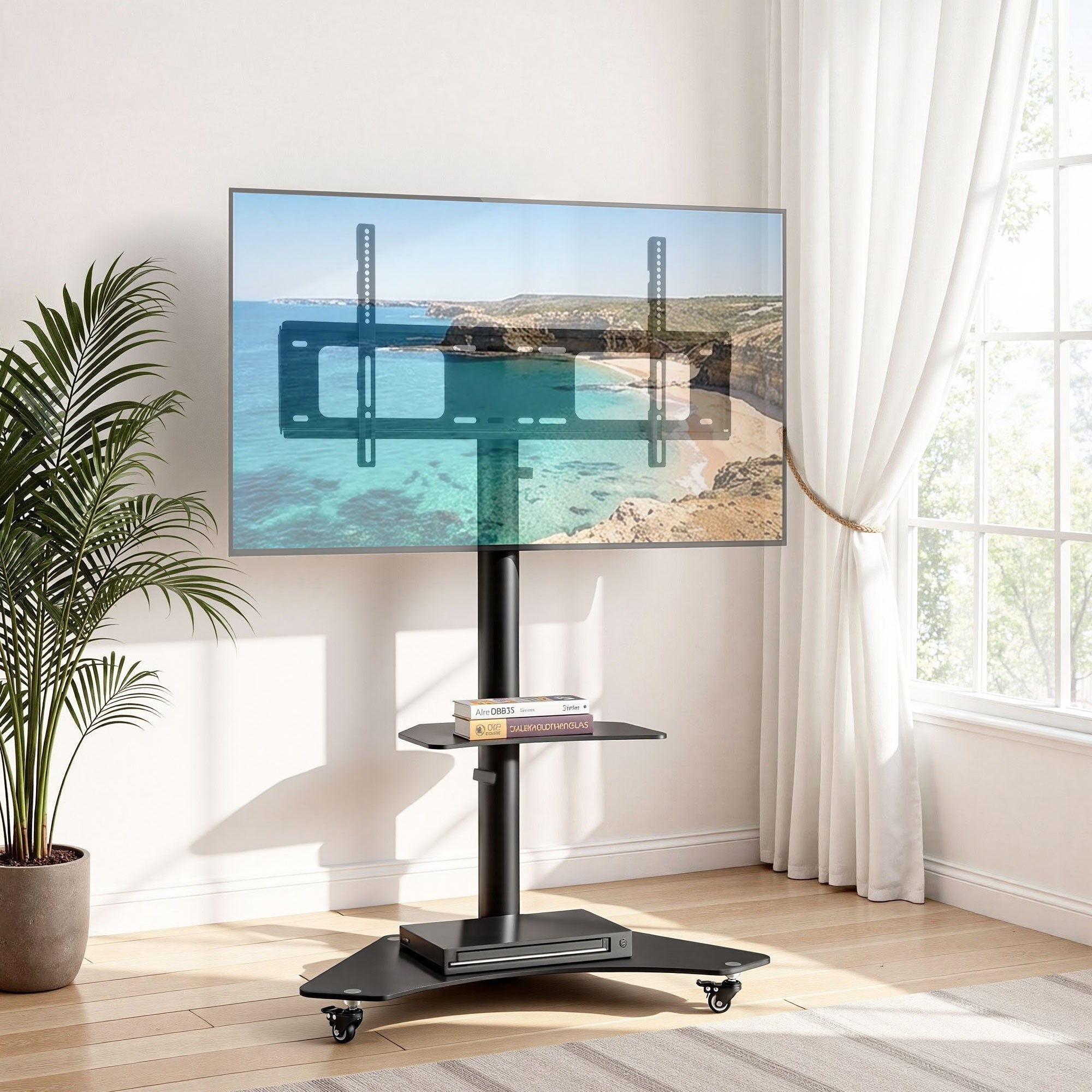 40 - 100" TV Stand Mount Bracket Universal Adjustable Height with Wheels - Furniture > Living Room > TV Units - Rivercity House & Home Co. (ABN 18 642 972 209) - Affordable Modern Furniture Australia