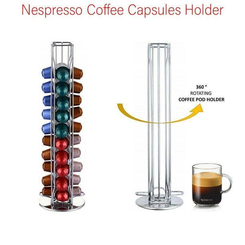 40 Capsules Rotating Coffee Pod Holder Rack for Nespresso Chrome Countertop Stand - Appliances > Kitchen Appliances > Coffee Machines & Accessories - Rivercity House & Home Co. (ABN 18 642 972 209) - Affordable Modern Furniture Australia