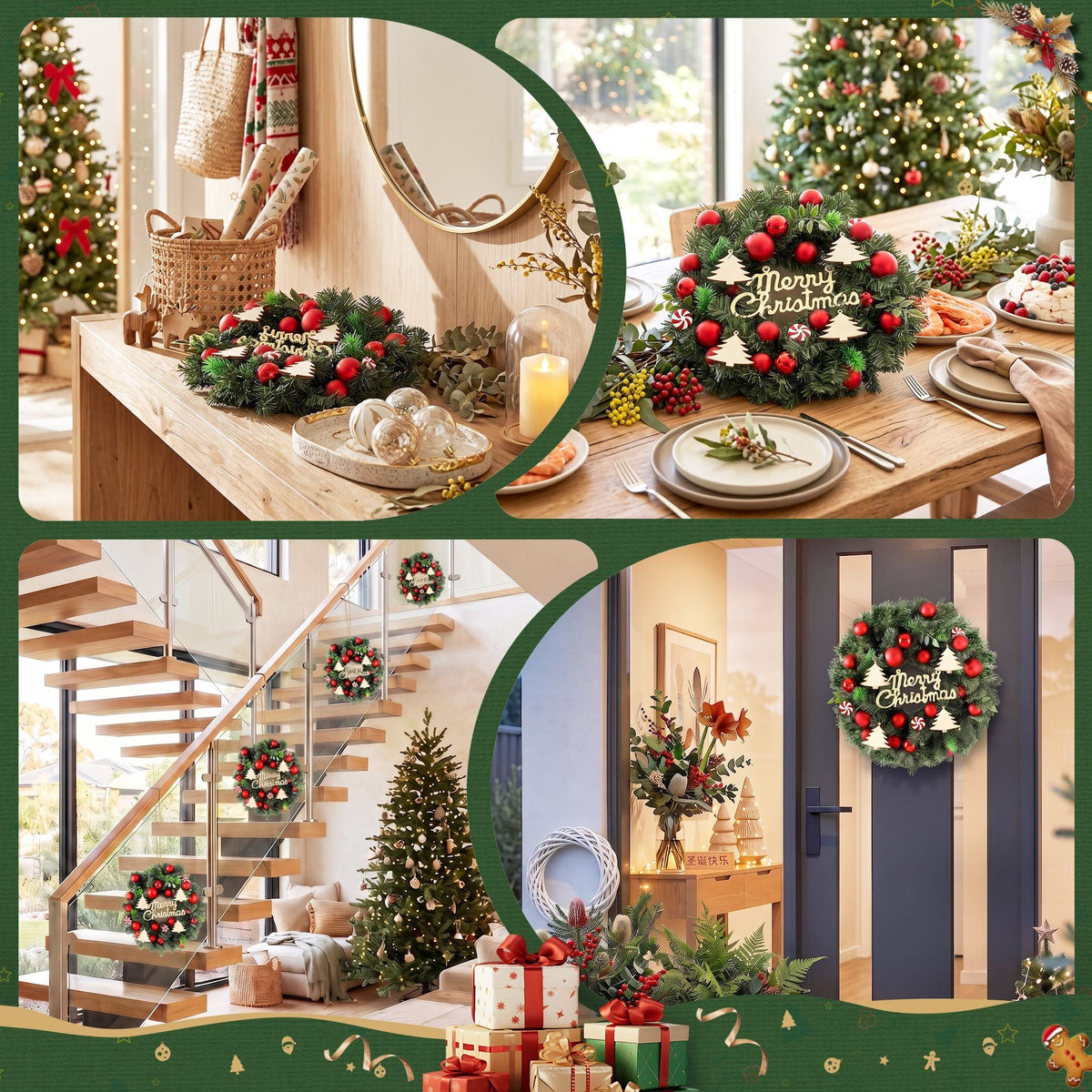 40CM Christmas Wreath Garland with Baubles and Ornaments - White LED - Occasions > Christmas > Christmas Wreaths & Garlands - Rivercity House & Home Co. (ABN 18 642 972 209) - Affordable Modern Furniture Australia