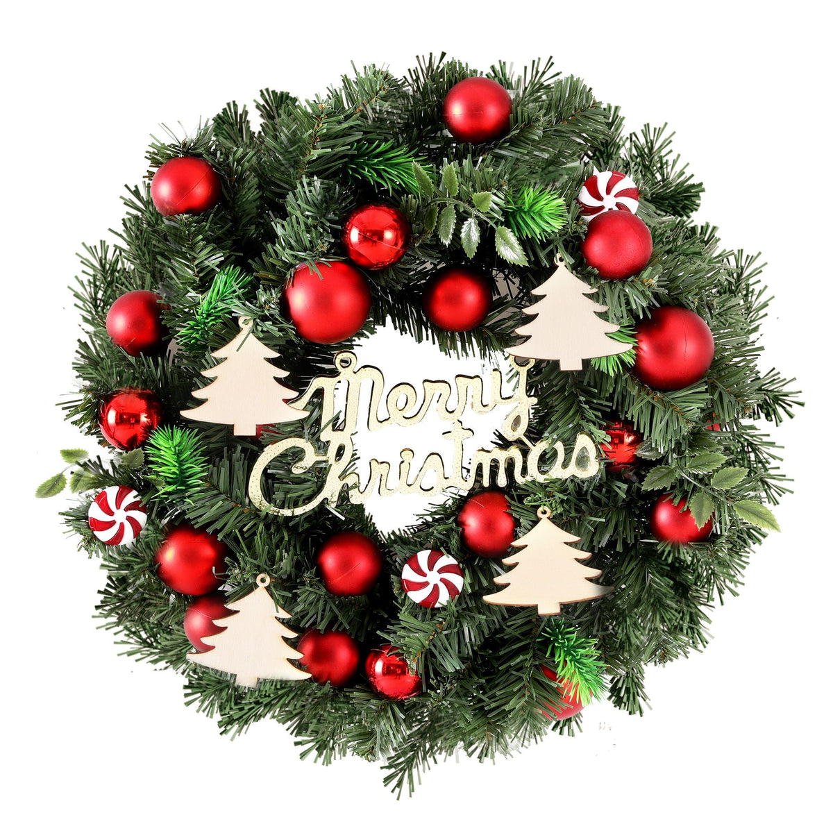 40CM Christmas Wreath Garland with Baubles and Ornaments - White LED - Occasions > Christmas > Christmas Wreaths & Garlands - Rivercity House & Home Co. (ABN 18 642 972 209) - Affordable Modern Furniture Australia