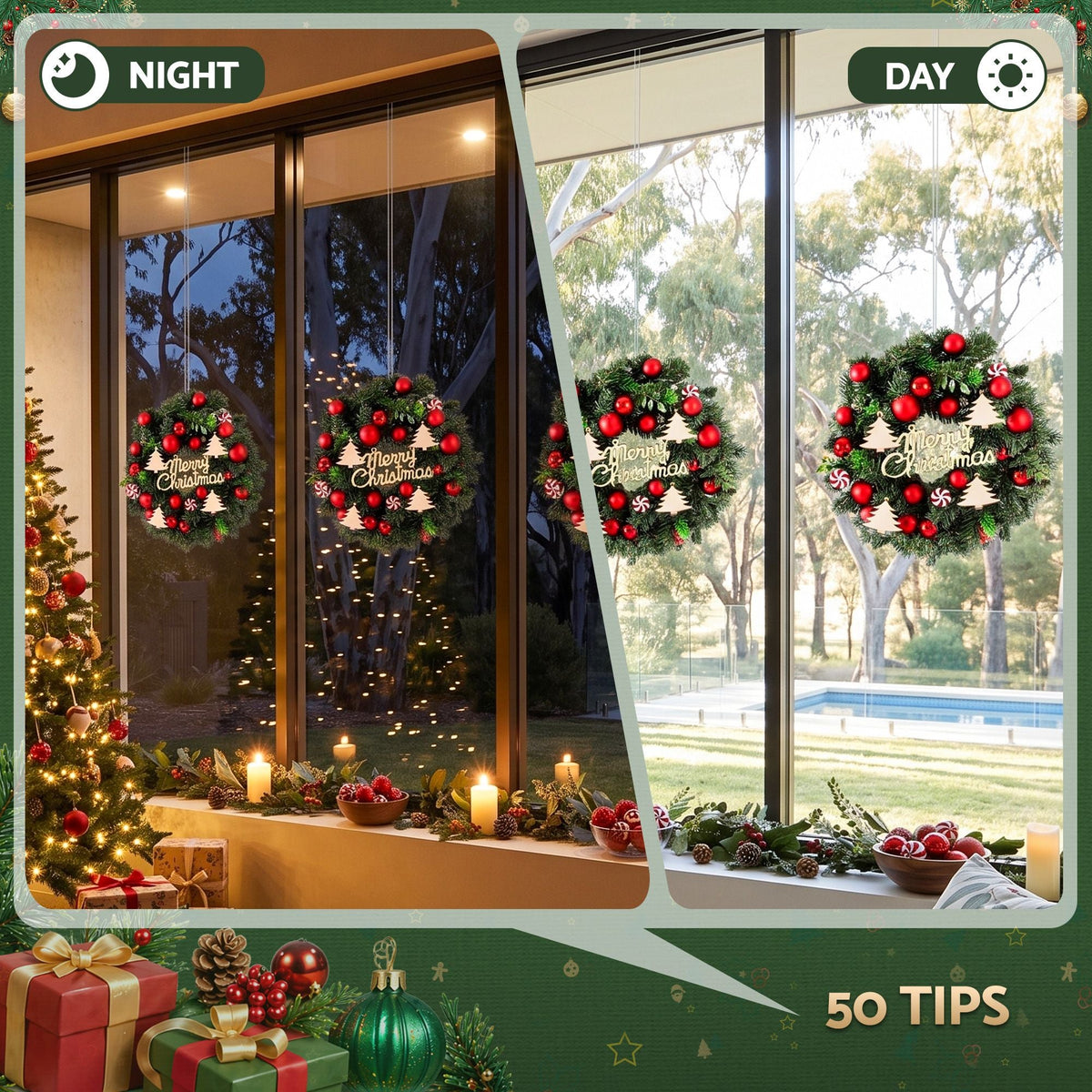 40CM Christmas Wreath Garland with Baubles and Ornaments - White LED - Occasions > Christmas > Christmas Wreaths & Garlands - Rivercity House & Home Co. (ABN 18 642 972 209) - Affordable Modern Furniture Australia